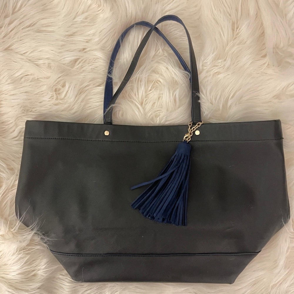 Neiman Marcus Black Tote with Navy Suede Interior